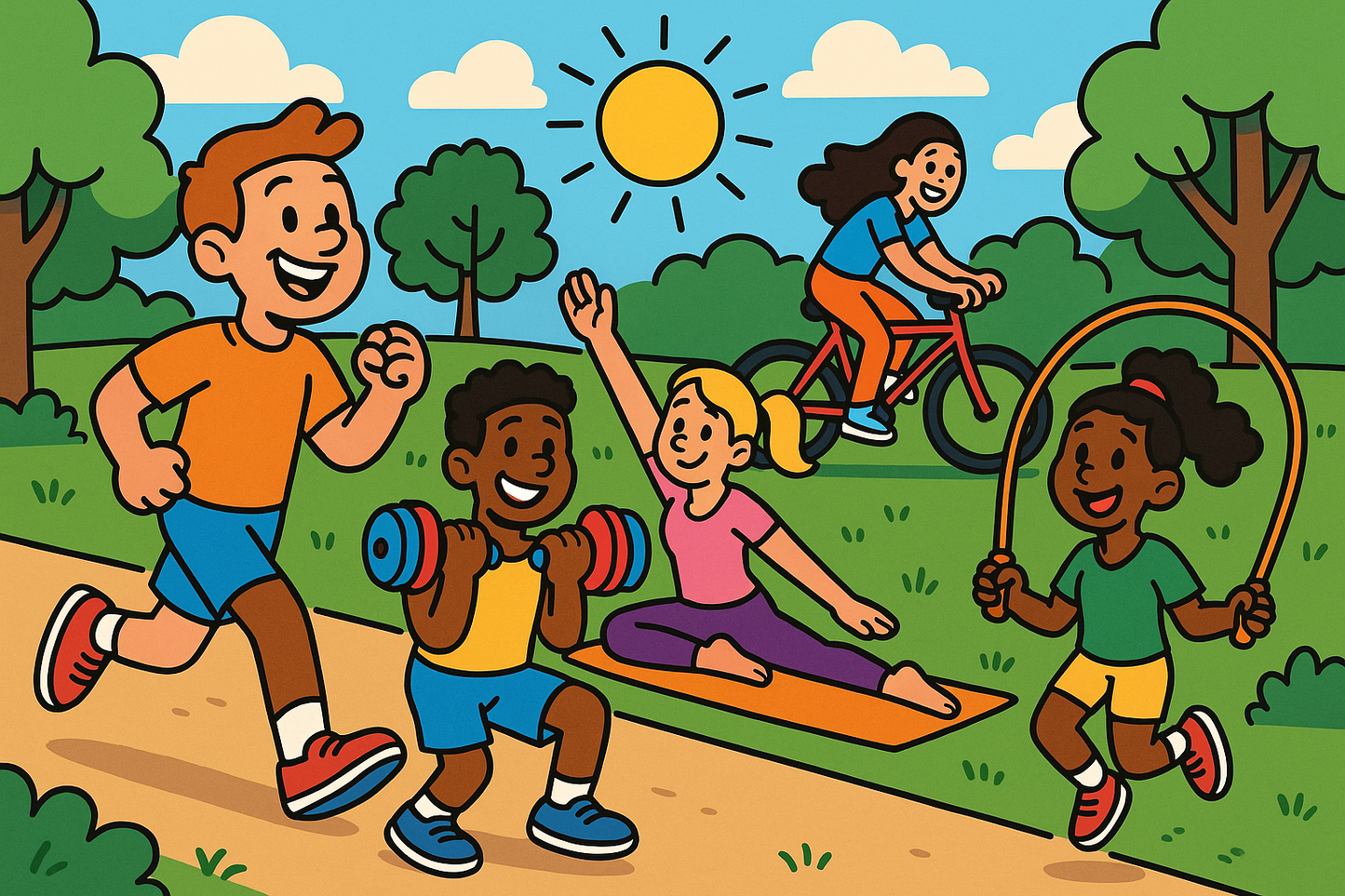Exercise and Physical Activity in 2d cartoon format